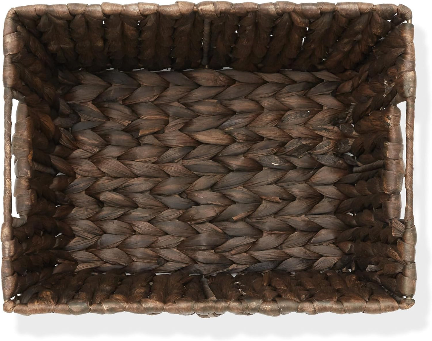 Casafield Set of 4 Water Hyacinth Storage Baskets with Handles - Espresso, Woven Rectangular Storage Bins for Shelves, Blankets, Laundry Organization