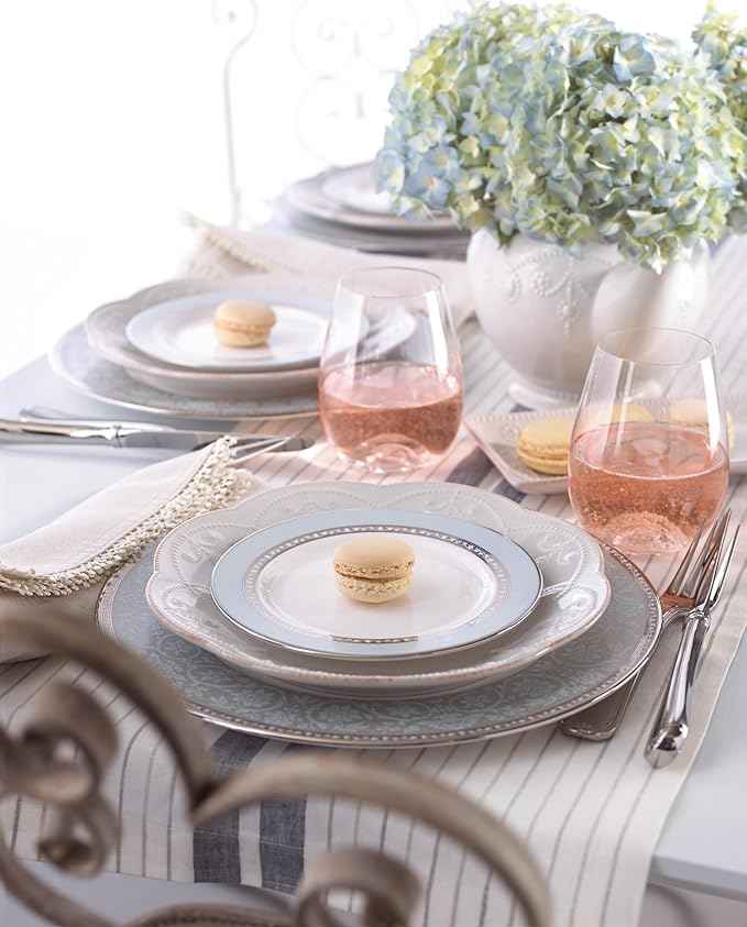 Lenox Dinnerware Set, French Perle White 16-Piece Set, Service For 4, Stoneware Material, Dishwasher Safe, Microwave Safe, Plates, Bowls, Mugs, Plates and Bowls, Dishes (White, 16 Piece)