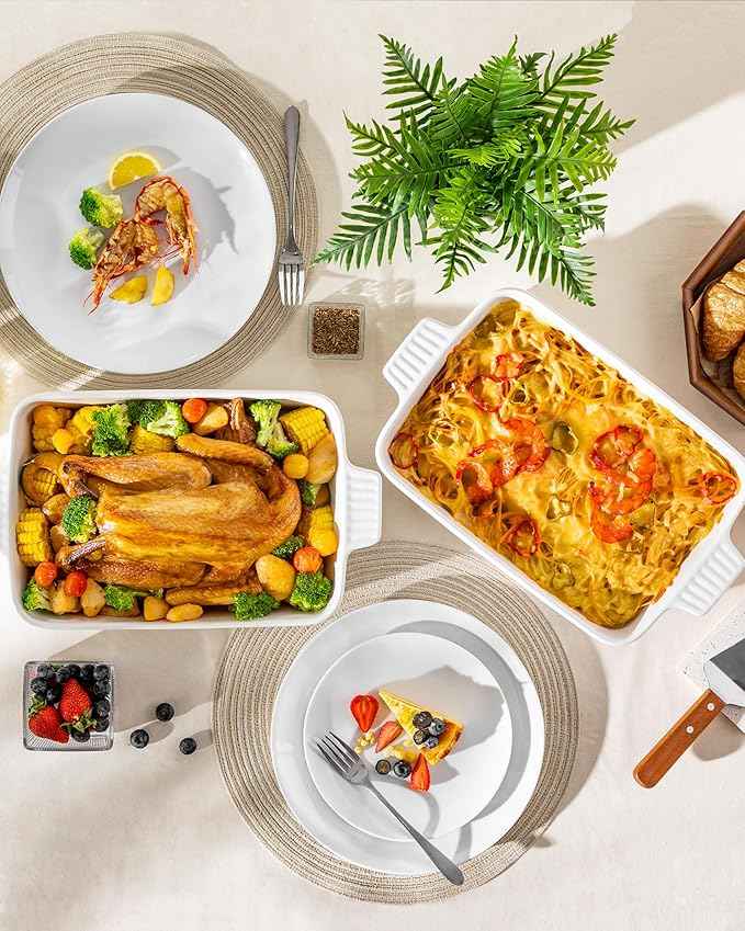 MALACASA Porcelain Casserole Dish Set for Oven, Bakeware Set of 5, (9.5"/11.25"/12.75"/14.5"/15.6"), Series BAKE-BAKE