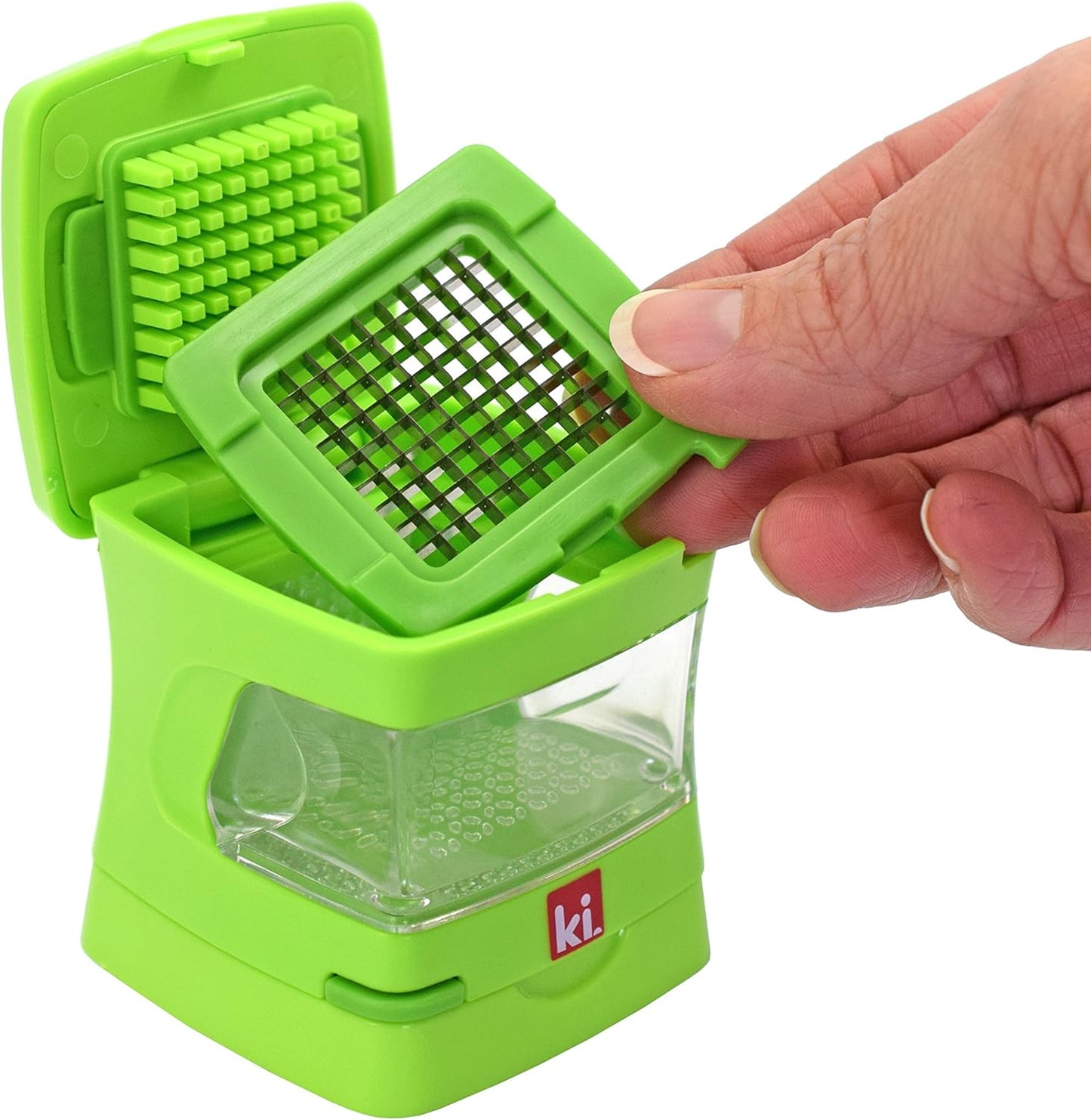 Garlic-A-Peel Garlic Press, Crusher, Cutter, Mincer, and Storage Container - Includes Silicone Garlic Peeler - Easy to Clean - Stainless Steel Blades – (Green), standard - HomeSpice