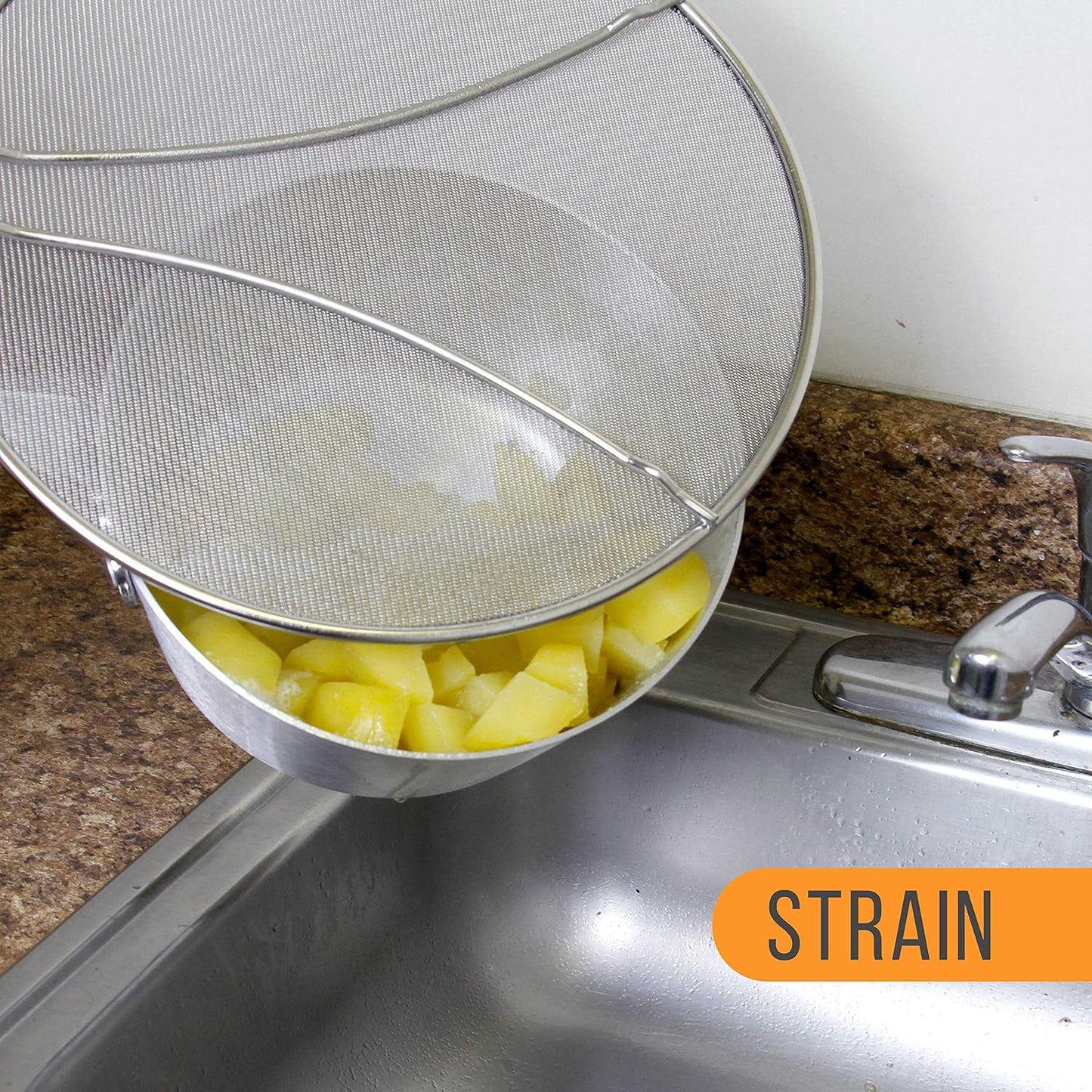U.S. Kitchen Supply Set of 3 Stainless Steel Splatter Screen - 13", 11.5" & 9.5" Sizes - Fine Mesh Splatter Screen with Resting Feet Set, Grease Guard for Kitchen Pots and Pans