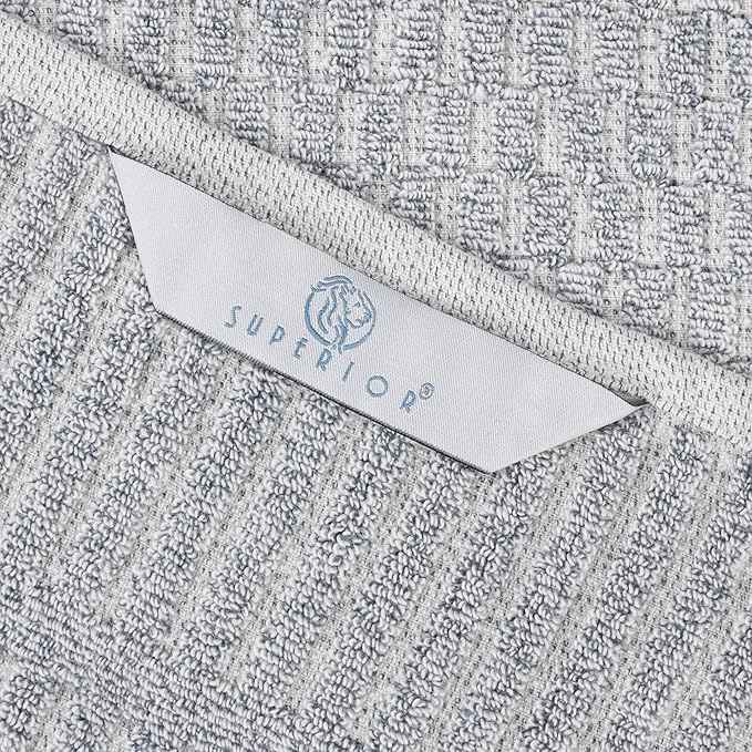 Superior Juno Viscose Cotton Blend Medium Weight Towels, for Bathroom, Shower, Spa, Plush, Quick Dry, Ultra-Soft Towels, Bath Essentials, Border Detail, Bath Towels, Set of 2, Denim Blue