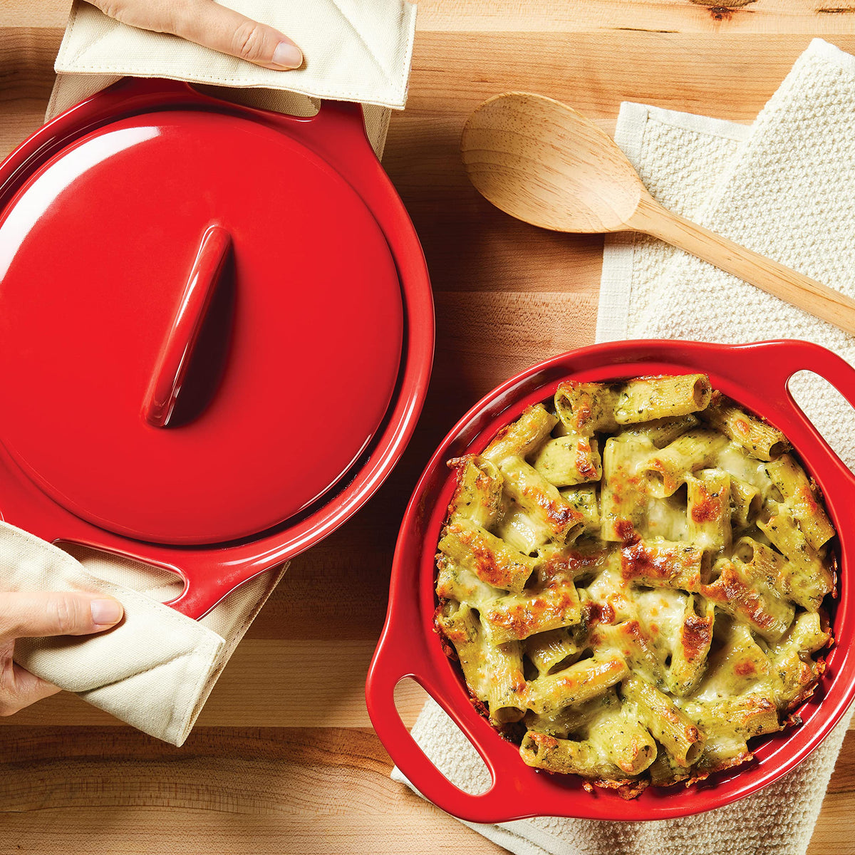 Solid Glaze Ceramics Casserole Bakers (Red)