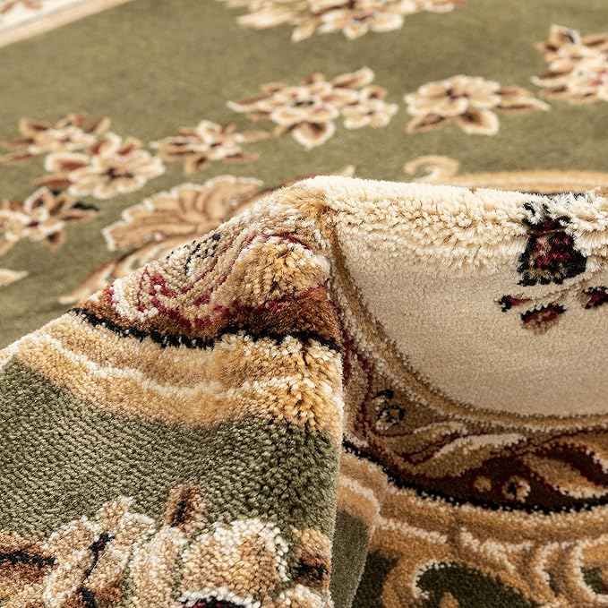 Well Woven Timeless Collection Le Petit Palais Green 5' Foot Round Luxurious Traditional French Medallion Oriental Area Rug Living Room Bedroom Dining Room Easy-to-Clean Durable Design