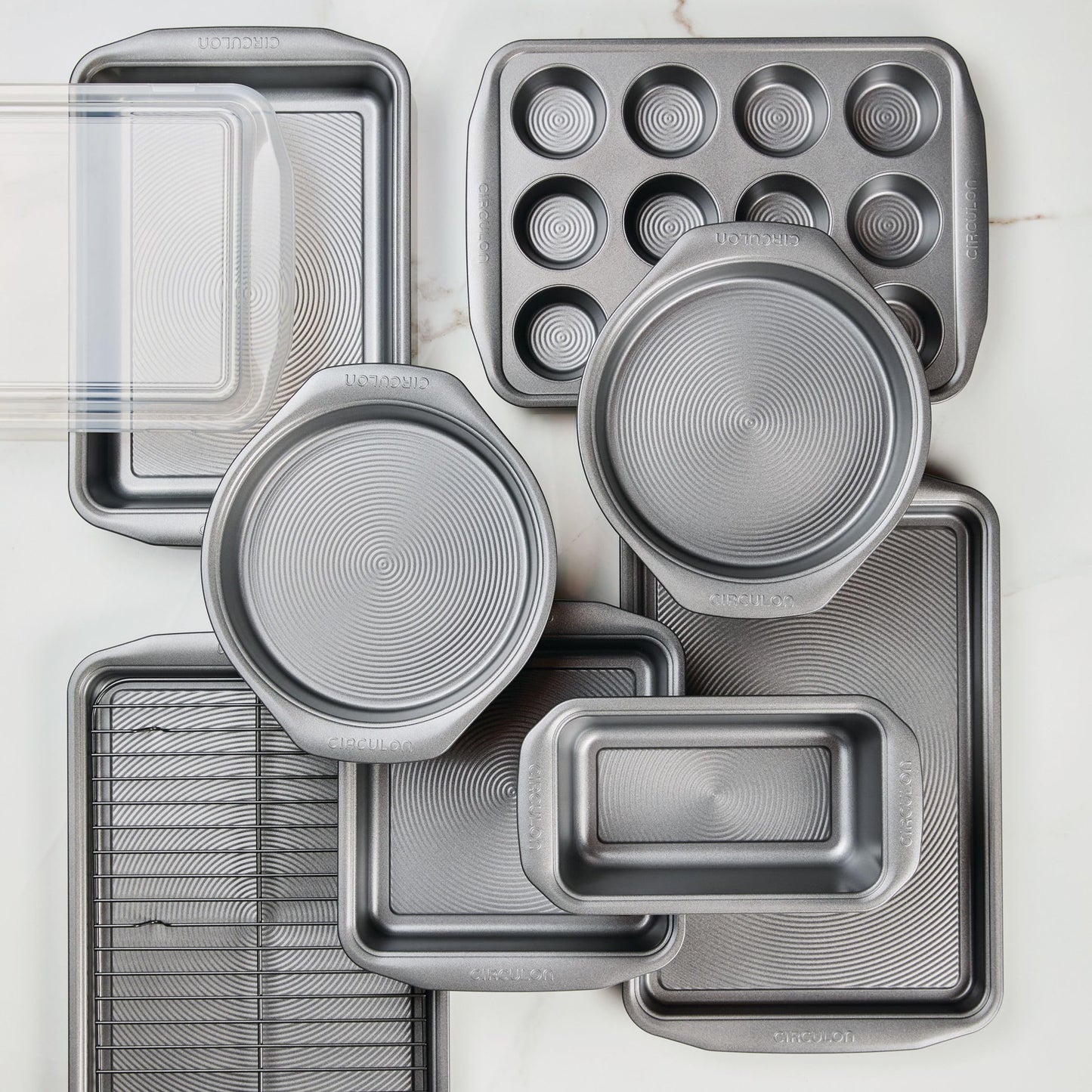 Nonstick Heavy Gauge Steel Bakeware Set with Rolled Pan Edges Loaf Pan (Gray / 10 Piece)