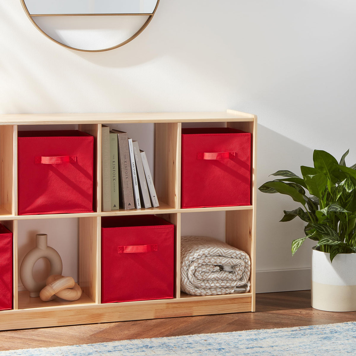 Collapsible Fabric Storage Bins with Handles (Red / 10.5"x10.5"x11")
