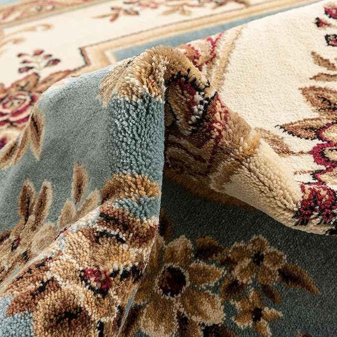 Well Woven Timeless Collection Le Petit Palais Light Blue 5' Foot Round Luxurious Traditional French Medallion Oriental Area Rug Perfect fLiving Room Bedroom Dining Room Easy-to-Clean Durable Design