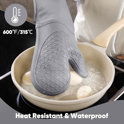 Silicone Oven Mitts Pot Holder Kitchen (Gray)