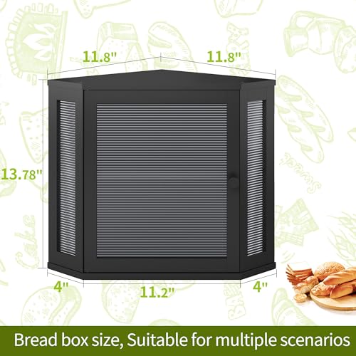 Corner Bread Box for Kitchen Countertop Double Layer Bamboo Wooden Bread box Large Capacity Bread Storage Bin (Black / Medium)