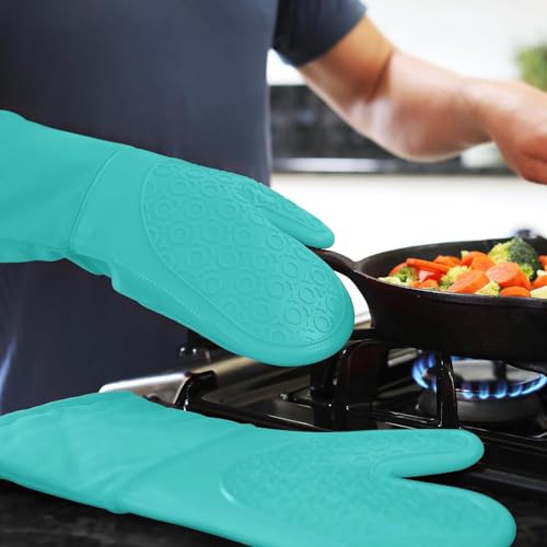BPA Free Soft Silicone Oven Mitts (Turquoise / 2-Piece 13.7" Oven Mitts)