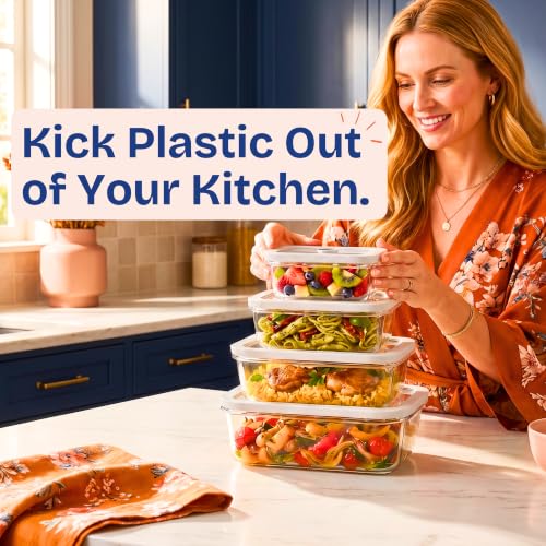 Non Toxic Glass Food Containers with Lids (Gray / Multi Size)