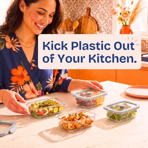 Non Toxic Glass Food Containers with Lids (Gray / 21 Oz)