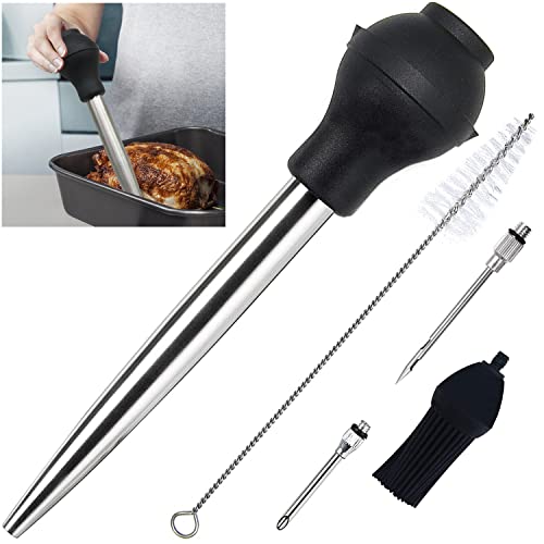 Best Utensils Stainless Steel Turkey Baster Commercial Grade Quality Bulb Including Marinade Injector Needle And Silicone Basting Brush