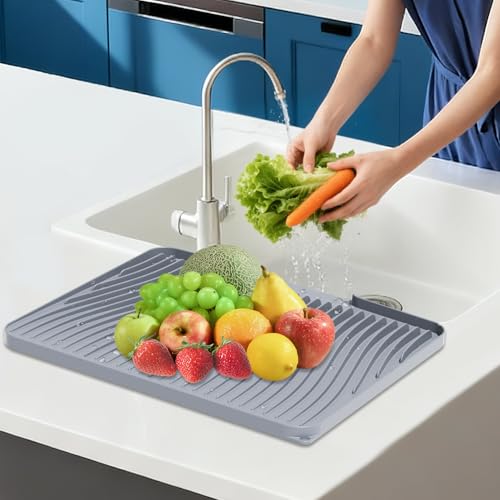 Silicone Dish Drying Mat for Kitchen counter (Gray / 19.7" x 17")