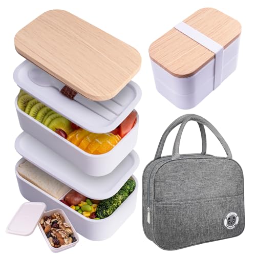 Japanese Bento Box with Bag Leakproof Lunch Box with Utensils Stackable Food Containers Includes Sauce Container 54OZ