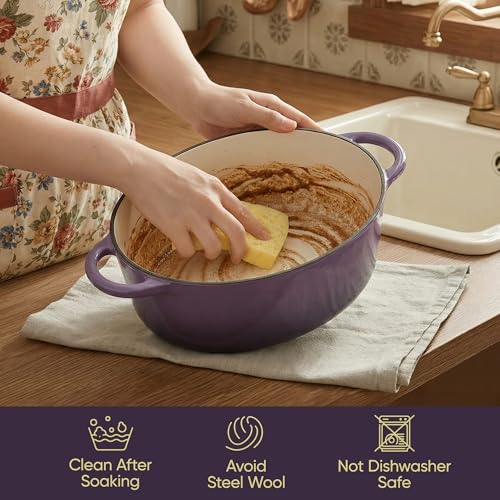 Vintage Style Oval Dutch Oven for Bread Baking (Purple / 4.5 QT Oval)