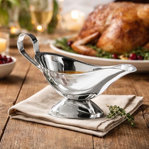 Housewares 8 oz Gravy Boat Gravy Jug Stainless Steel Gravy Boat And Saucer Gravey Jug Gravy Boat With Saucer Boat Gravy 11 cm x 22 cm x 10 cm (Silver / H11 x W22 x D10cm)