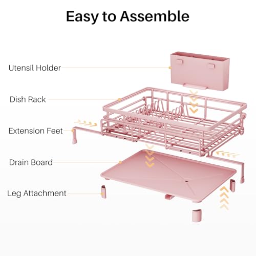 Expandable Dish Drying Rack for Kitchen Counter (Pink)