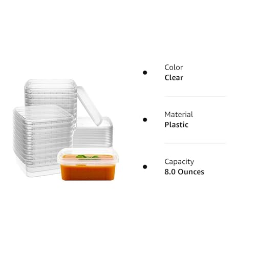 20 Pack Square Clear Deli Containers with Lids Disposable BPA Free Square Plastic Food Storage Containers with Lids Airtight for Meal Prep Take Out Kitchen