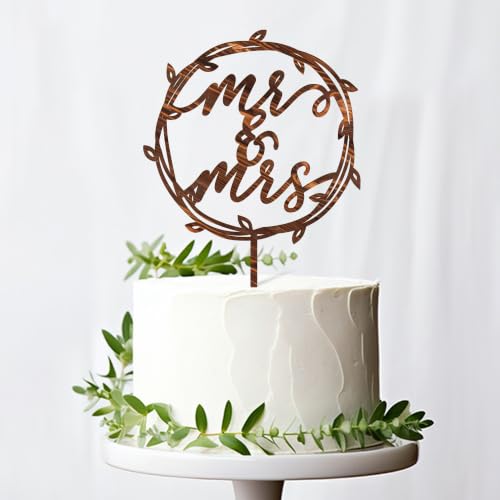 Wedding Cake Topper in Wood with Artificial Flowers