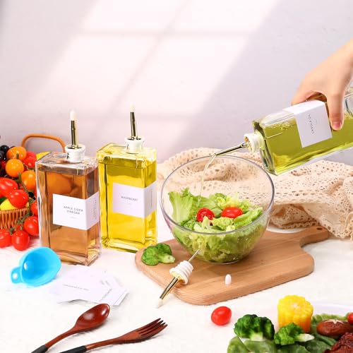 10 Sets Olive Oil Dispenser Bottles for Kitchen with Nozzles Funnel Labels Cooking Oil Dispenser 500ml Set for Kitchen Vinegar Coffee Syrup (Gold)