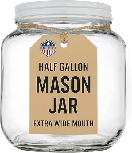 Half Gallon Mason Jar Wide Mouth with Airtight Metal Lid