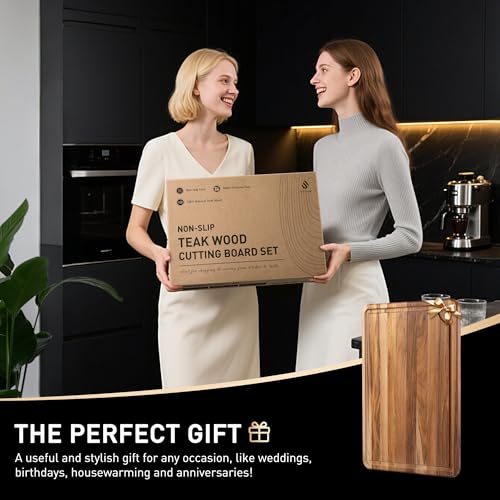 Extra Large Teak Cutting Board 20'' Kitchen Non Slip Wood Butcher Block (20"L x 14"W)