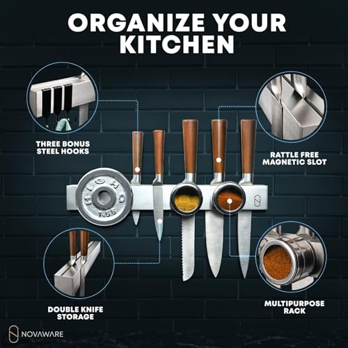 16" Magnetic Knife Holder for Wall with 2x Storage (Stainless Steel / 16" w/ Wall Mount)