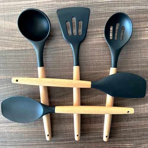 Silicone Cooking Utensils Set of 5 (Standard 5-Piece Set / Black)