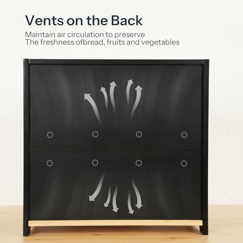 Bread Box Bamboo Bread Box for Kitchen Countertop (Black)