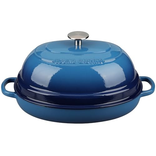 Enameled Oval Cast Iron Dutch Oven Pot with Lid (Lake Blue)