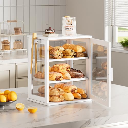 Bread Box for Kitchen Countertop (White / Medium)