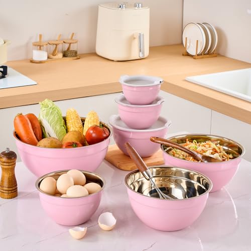 Pink Mixing Bowls with Airtight Lids (Pink / 7 Pieces)