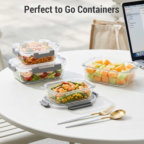 10 Sets 36 oz & 12 oz Glass Food Storage Containers with lids (Gray)