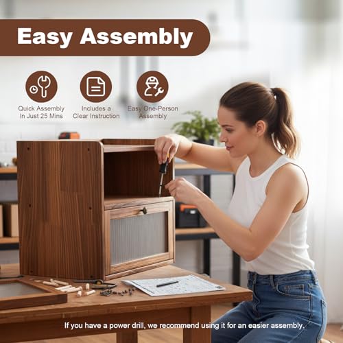 Wooden Bread Box for Kitchen Countertop (Rustic Brown)