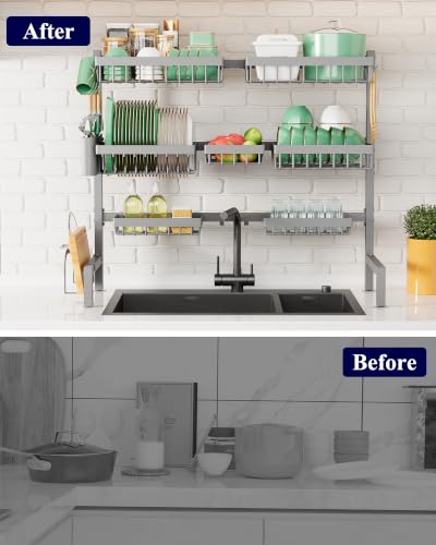 Adjustable Over The Sink Dish Drying Rack (Gray / X-Large)