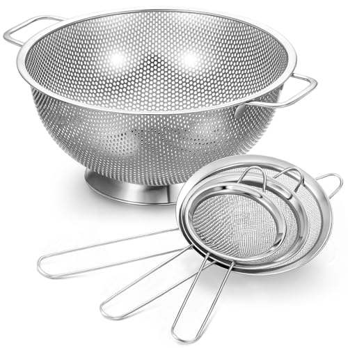 Stainless Steel Gold Colander and 3 Pcs Gold Fine Mesh Strainer