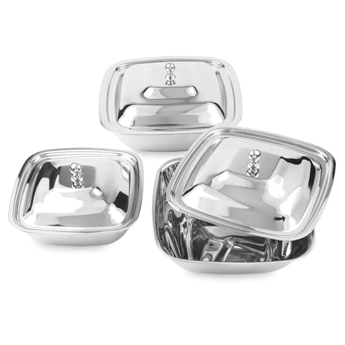 Stainless Steel Square Mixing Bowls Set of 3 with Lid