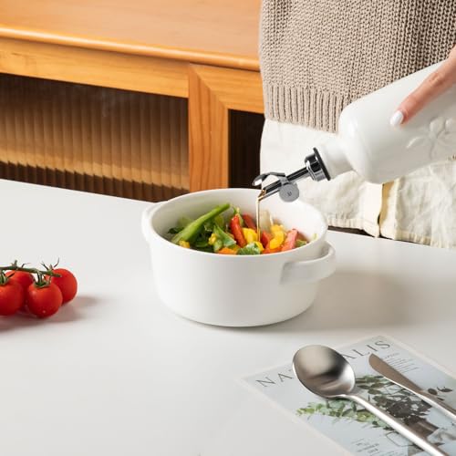 Sweejar Ceramic Olive Oil Dispenser Bottle for Kitchen Counter (White / 20 oz (Silver Spout))