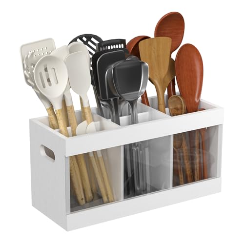 Bamboo Kitchen Utensil Holder with Drying Stone and 6 Compartments