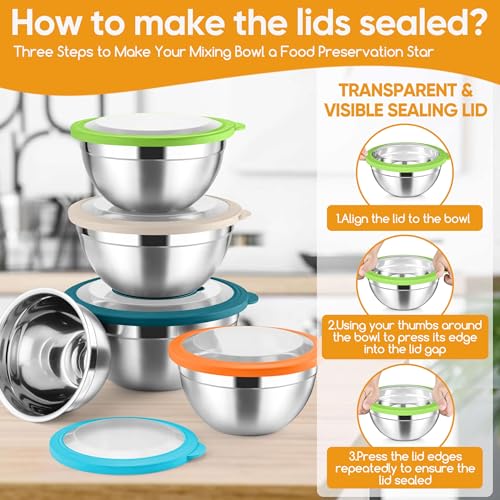 5 Piece Mixing Bowls with Visible Lids (Colorful / 4.6, 3.5, 2.5, 2, 1.5QT)