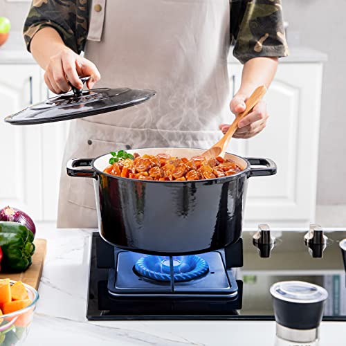 6 QT Enameled Cast Iron Dutch Oven Pot with Lid (Black / 6QT-Round)