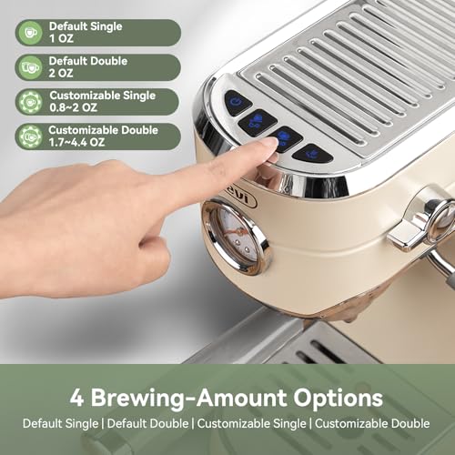 20 Bar Espresso Machine with Conical Burr Anti (Ivory White)