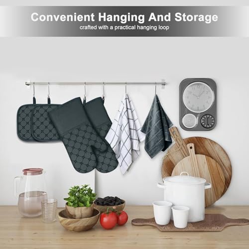 Oven Mitts Kitchen Towels Dishcloths with Pot Holders Sets 12PCS (Deep Green)