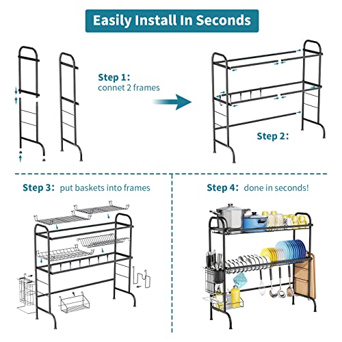 3 Tier Over The Sink Dish Drying Rack (3 Tier,black)