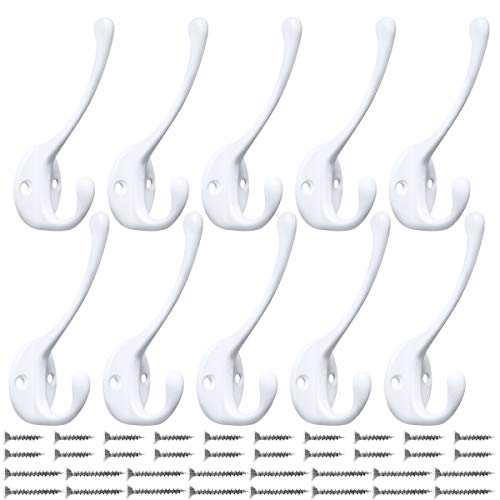 10 Pack Heavy Duty Dual Coat Hooks Wall Mounted with 40 Screws Retro Double Hooks Utility Black Hooks for Coat