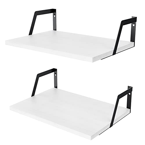 Floating Shelves Wall Mounted Set of 2 Rustic Wood Shelves with Large Capacity