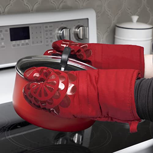 Medallion Design 100% Cotton and Silicone Oven Mitt (Red / Oven Mitts)