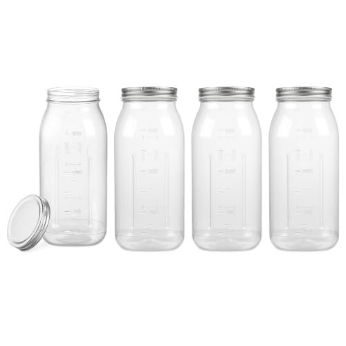 64 OZ Wide Mouth Clear Plastic Mason Jars with Airtight Lids