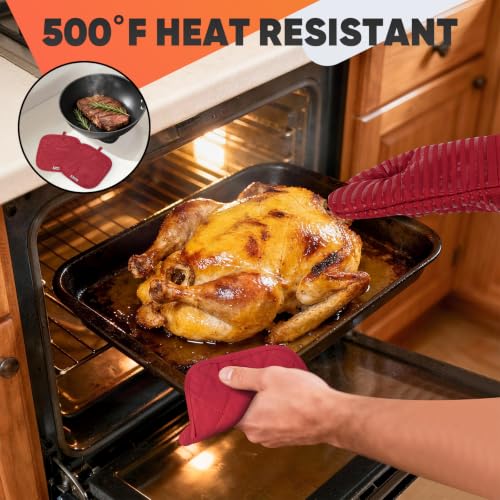 Oven Mitts Kitchen Towels and Dishcloths with Pot Holders Sets (Red)